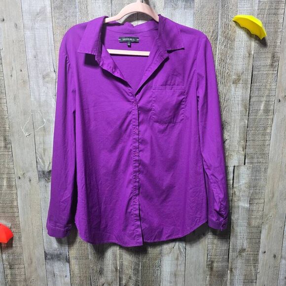 Lafayette 148 Shirt Large Royal Purple Button Down - Picture 1 of 4